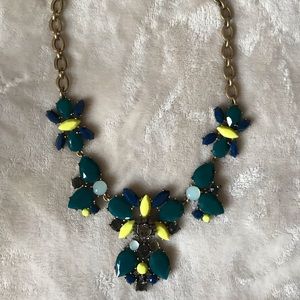 J CREW Blue Green Gold Statement Necklace Jeweled